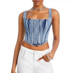 Good American Blue Denim Corset Top